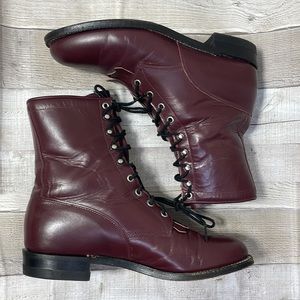 Vintage Burgundy Color US Size 9.5 D Flat Lace Up Justin Boots-Roper boots